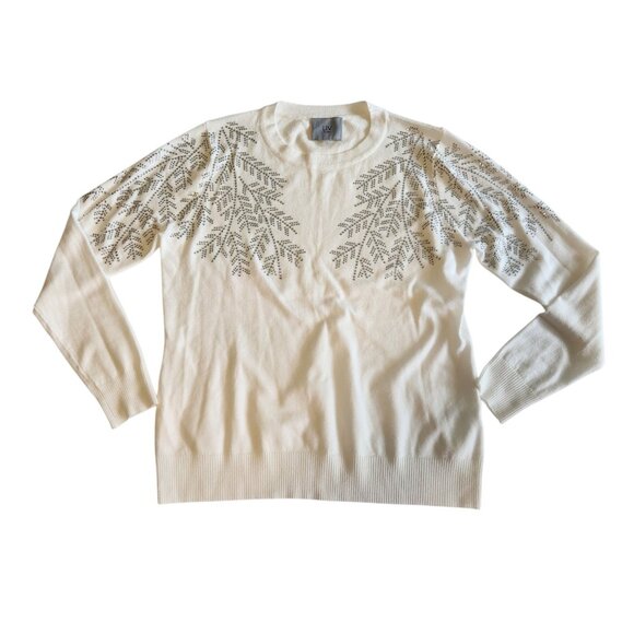 Liv Milano Festive Sweater Rhinestone Embellished White Womens Large - Picture 1 of 12